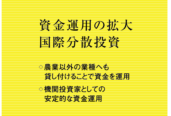 資金運用の拡大 農業以外の業種へも貸し付けることで資金を運用 JAに利益を還元